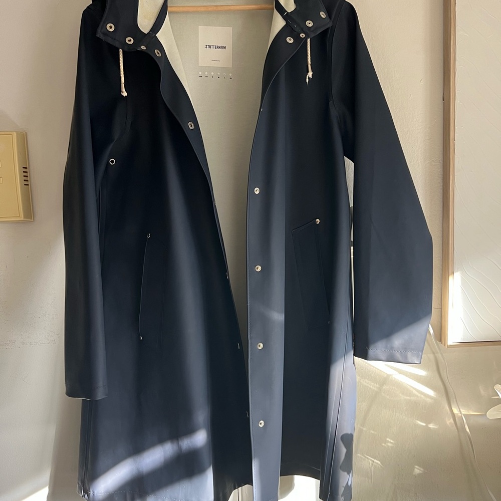 Stylish Navy Blue Hooded Raincoat